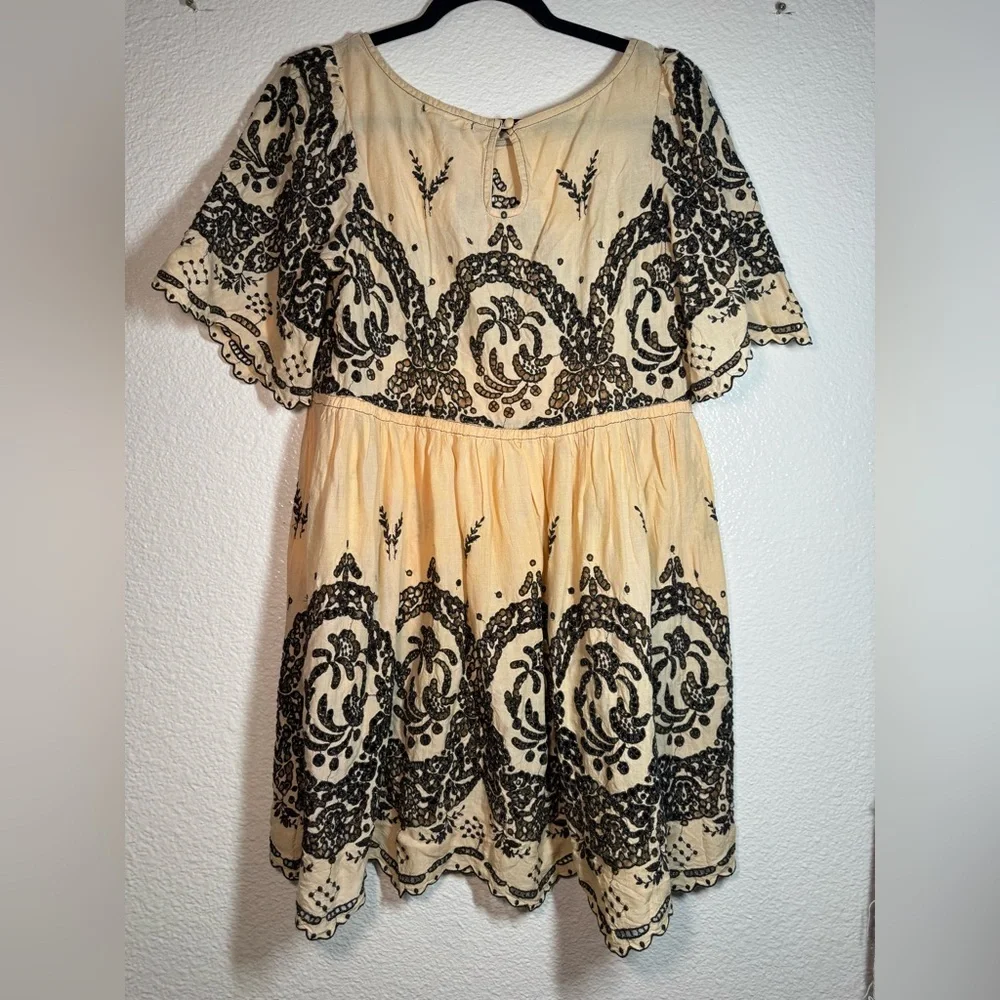Floreat Cream and Black Embroidered Dress